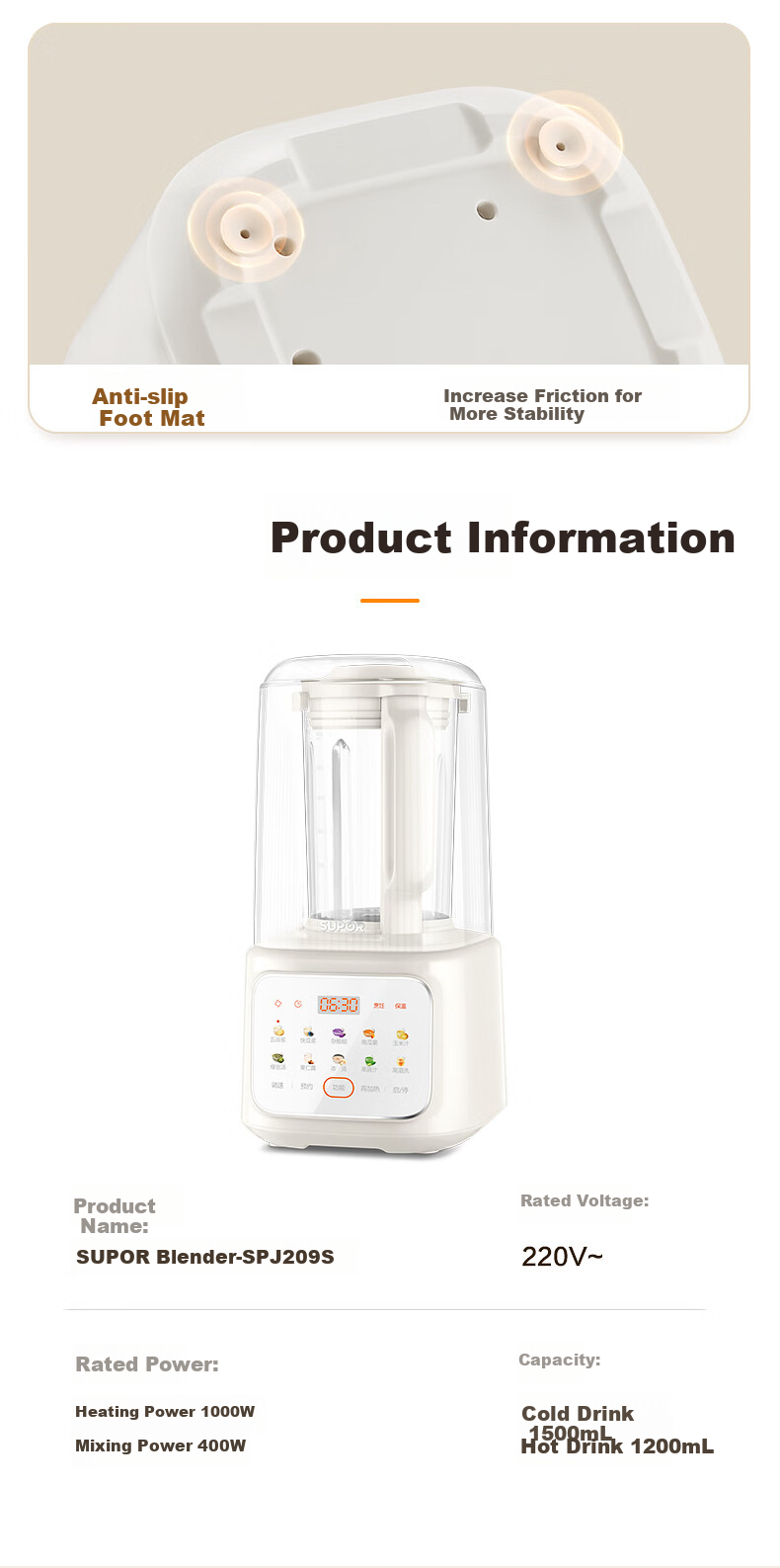 SUPOR Quiet Blender, 1.5L Low-Noise Covered Noise Reduction Soy Milk Maker, Programmable Heating Filter-Free Fully Automatic Baby Food Processor, Ice Crusher And Juicer Machine SPJ209S 15