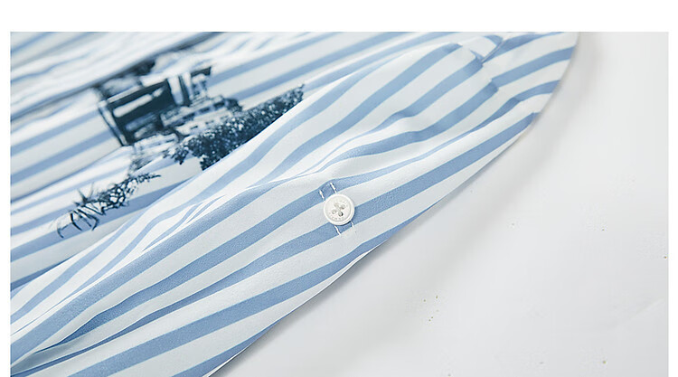 Dme [City Stroll] Spring And Autumn Artistic Striped Architectural Print Shirt, Drop Shoulder Comfortable Slim-Fit Blouse, Women's Top 17