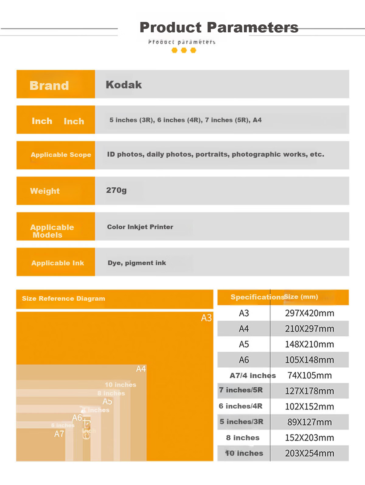 KODAK, 4R/6 Inch, 270g Waterproof RC Glossy Photo Paper, Inkjet Printing Photo Paper, 50 Sheets in Colorful Bag, 9891-102 9