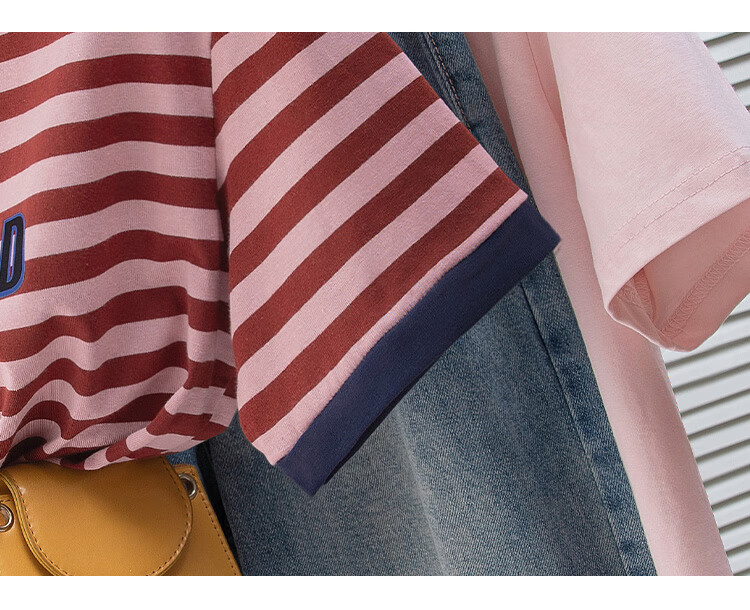 Siboshe Short-Sleeve T-Shirt, 2026 Summer New Women's Clothing, Contrasting Color Striped Lettering, Loose Fit Round Neck Top 5