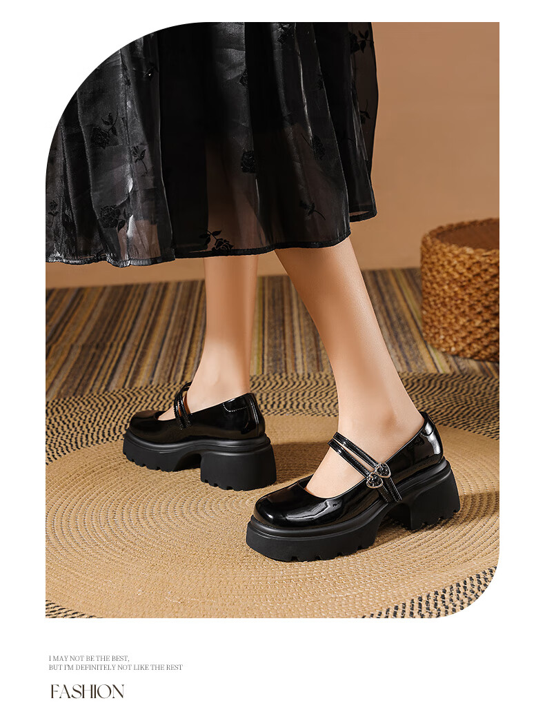DAPHNE Mary Jane Shoes for Women, Spring And Autumn 2025, High Heels, Versatile Academic Style, Single Shoes, Thick-Soled Leather Shoes, Black, Size 40 1