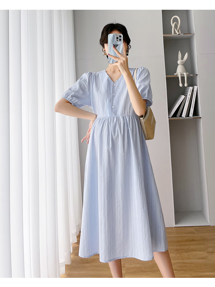 JOYNCLEON Maternity Summer Loose Dress Long Dress Petite Maternity Thin Nursing Blue XXL Jly156270 9