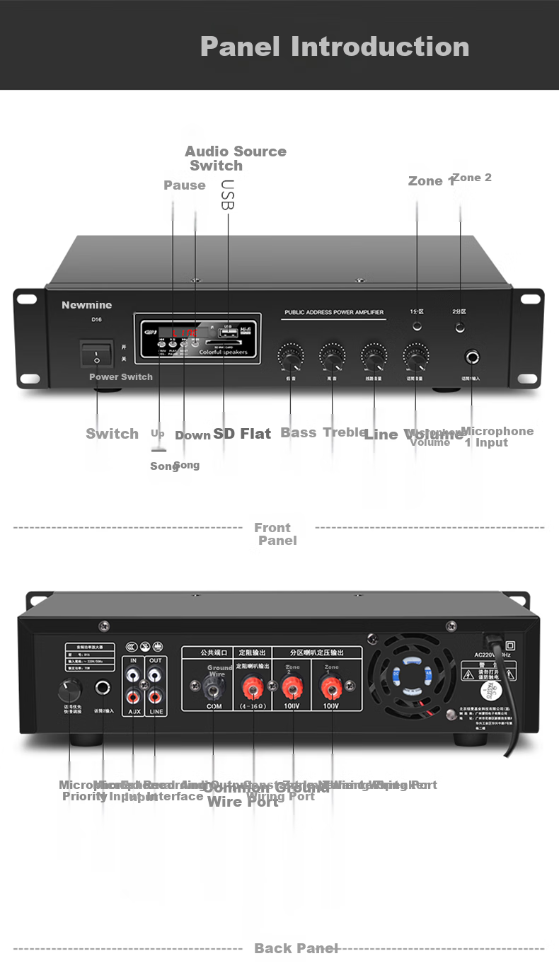 Newmine D168 Constant Voltage Ceiling Speaker Sound System Set, Suspended Ceiling Background Music Public Address Amplifier Speaker System (6-Inch One-To) 6