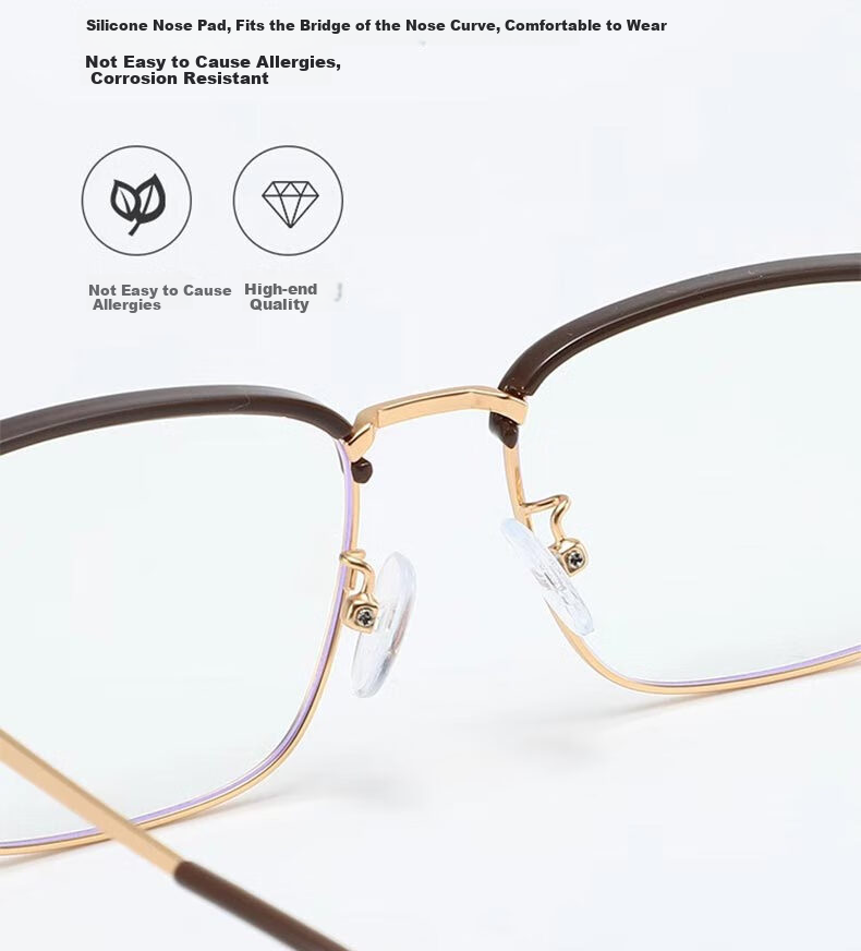 Cuntiandaofu Myopia Glasses, Blue Light Blocking Glasses, Prescription-Ready High-End Semi-Rimless Glasses for Men, Bright Coffee Color without Prescriptio 8