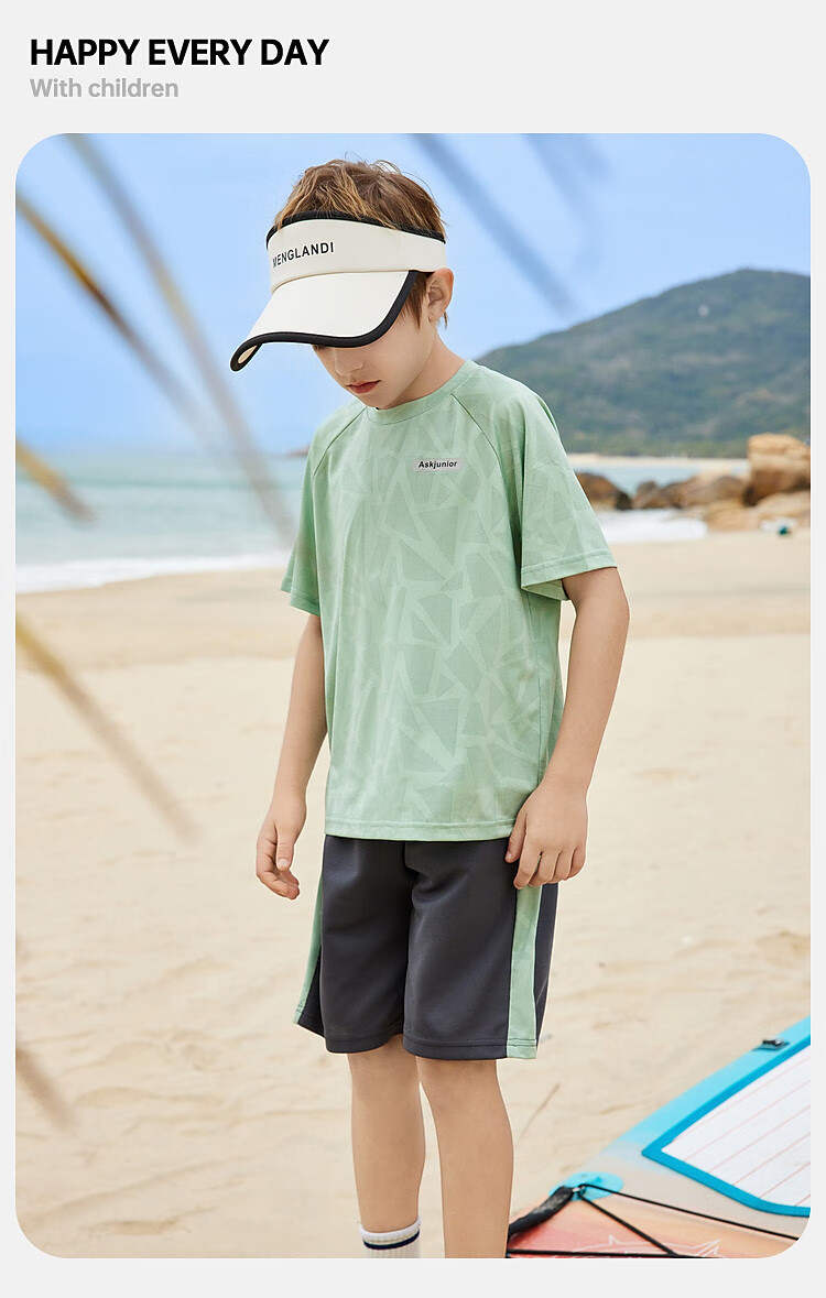 ASK JUNIOR Children's Clothing Set, Boys' Summer Outfit, Cool Thin Short-Sleeve T-Shirt And Shorts, Running Sports Two-Piece Set, Blue 35