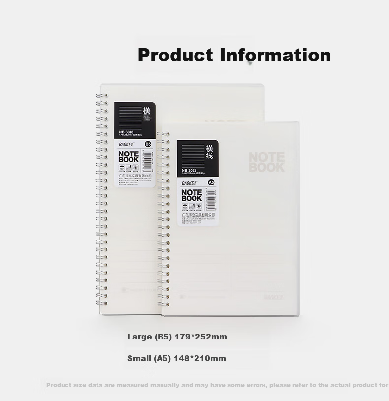 BAOKE NB3025B Student English Notebook A5/60 Pages, Metal Double Spiral Notebook, Classroom Journal, Single Book 1