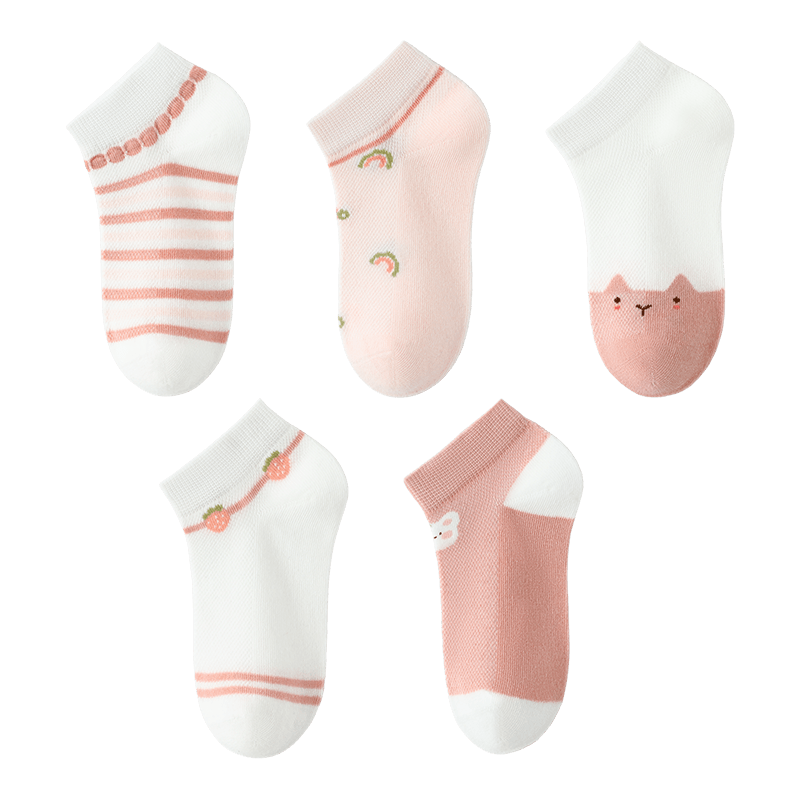 MiiOW Children's Socks, Summer Thin Style, Girls' Short Tube Mesh Boat Socks, Big Kids Girls Baby Shallow Cotton Socks, Mixed Colors, Size L