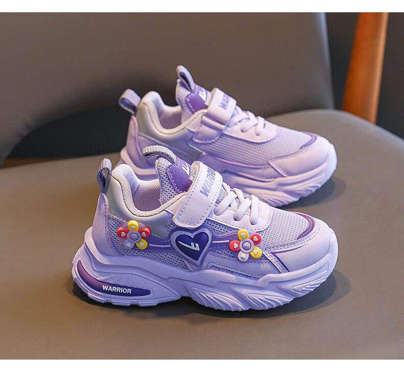 Warrior Girls' Shoes, Spring And Autumn Style, Fashionable Soft-Soled Dad Shoes for Little Girls, Sneakers WZ(CL)-1061, Purple, Size 34 9