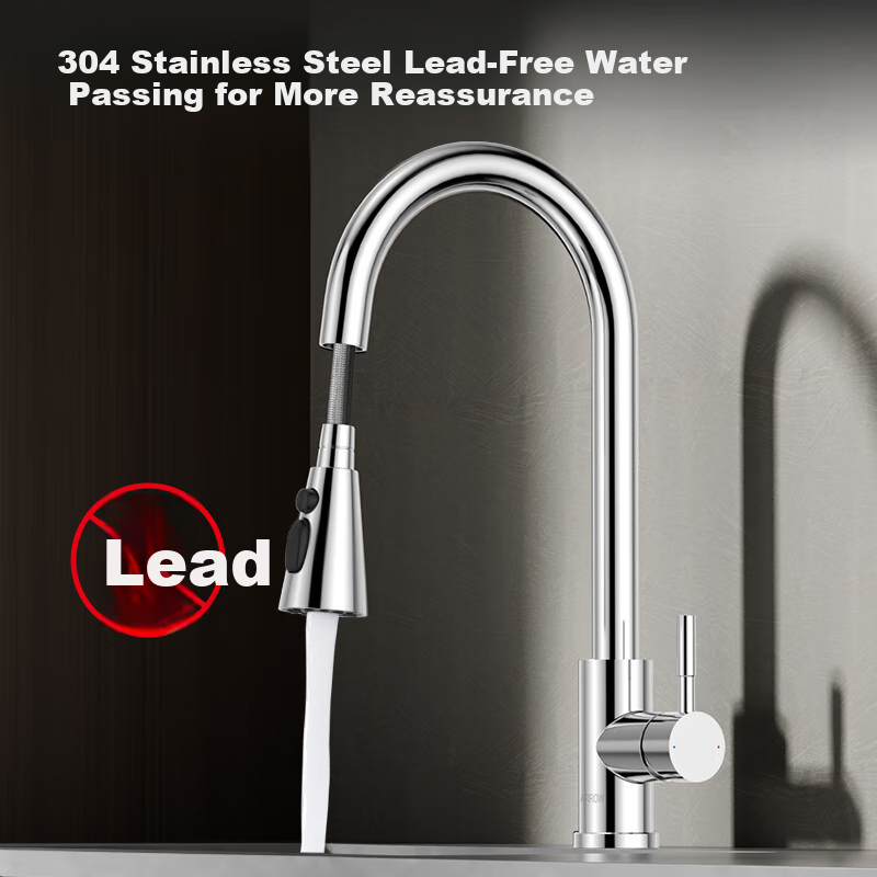 ARROW 304 Stainless Steel Three-Function Pull-Out Kitchen Faucet, Hot And Cold, 360° Rotating Vegetable Washing Sink Faucet