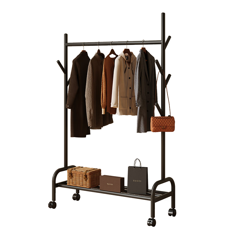 Shanshanmuyi Floor-Standing Coat Rack, Bedroom Clothes Hanger, Movable Drying Rack, Balcony Clothes Hanger, Storage Shelf