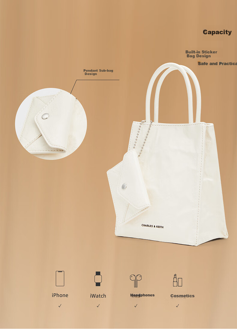 CHARLES&KEITH Solid Color Pleated Magnetic Handheld Shoulder Crossbody Tote Bag, Women's Bag, Birthday Gift, CK2-30782347 8