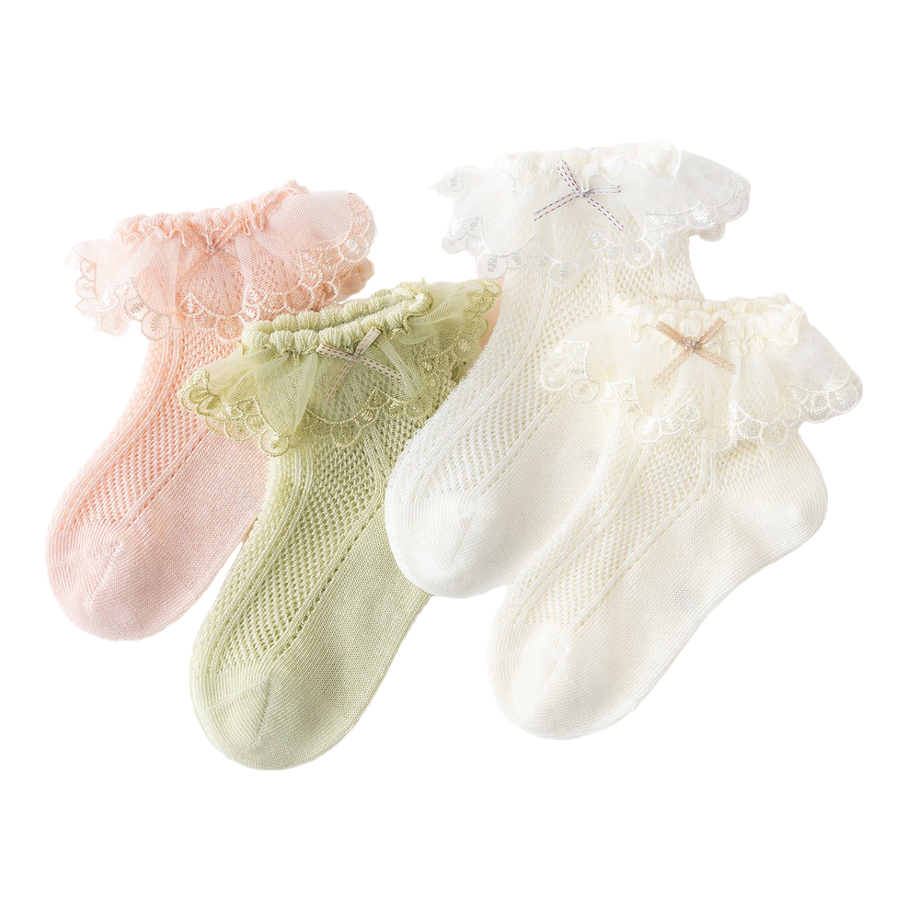 Caramella Spring And Summer Girls' Socks, Thin Mesh Breathable Cotton Short Socks with Lace Trim, Children's Socks, Baby Socks