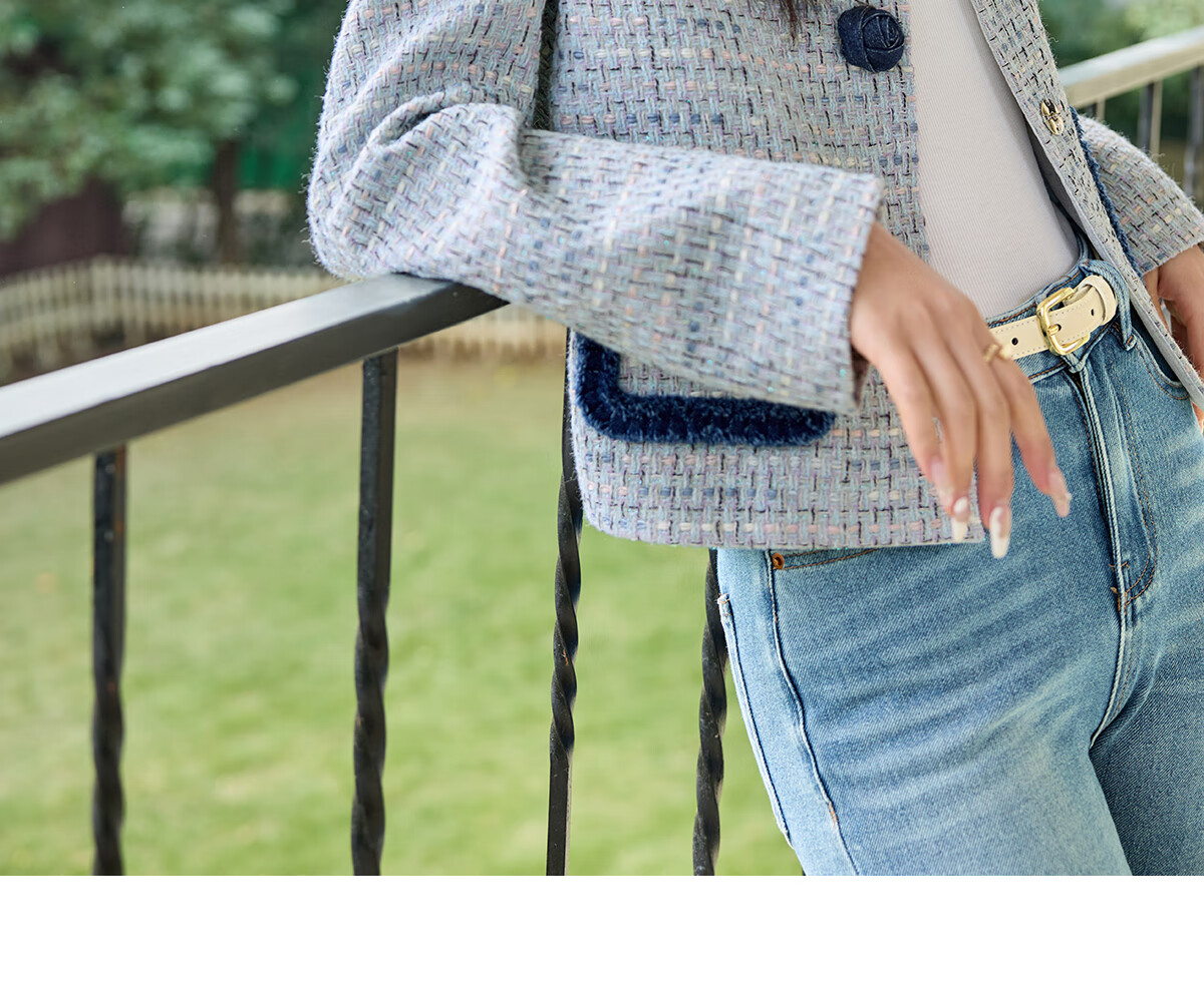 She Enjoy Small Fragrance Style Women's Short Coat Petite Versatile Spring Autumn Colorblock Cardigan Outerwear T51D041 11