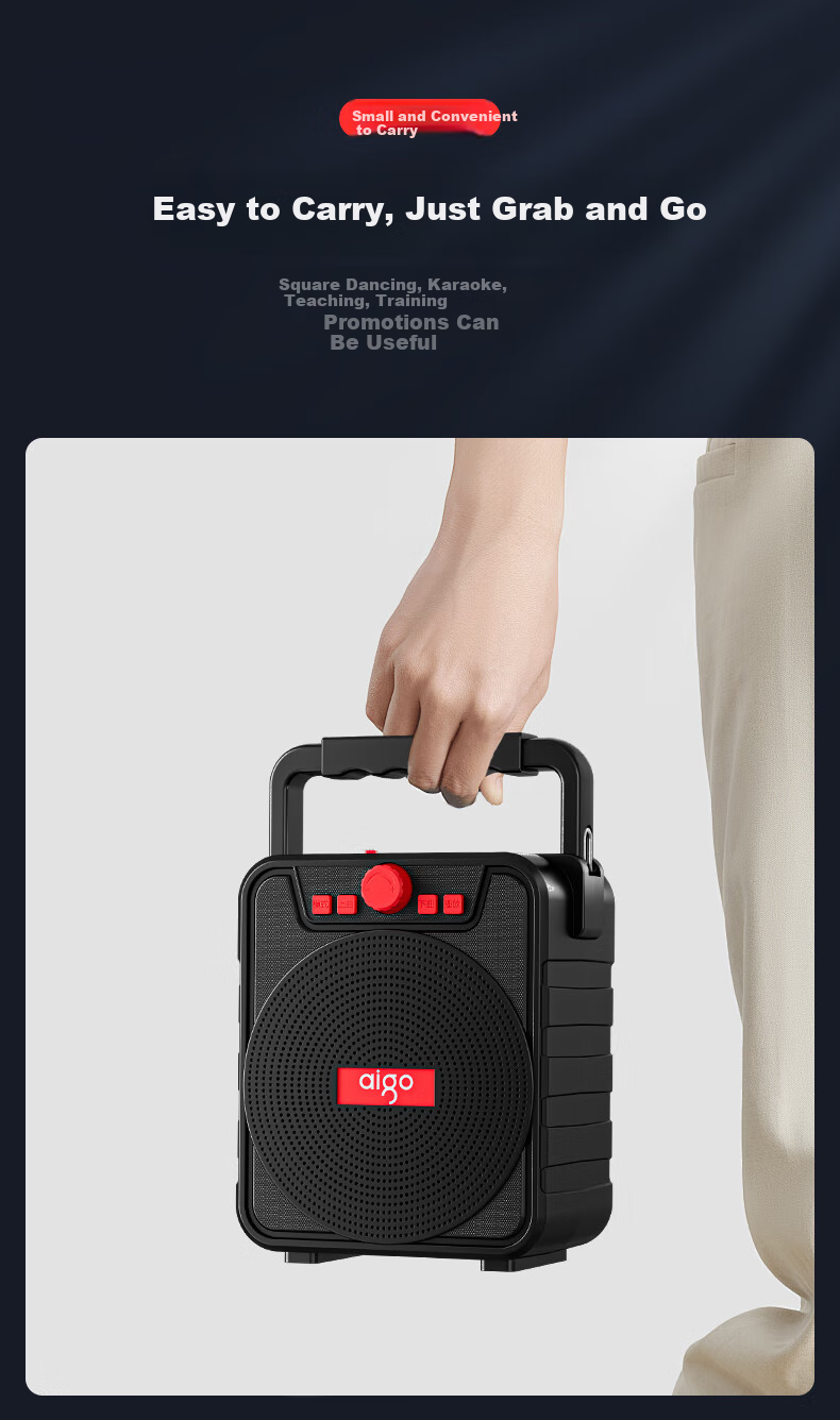 Aigo T51 Pro Bluetooth Speaker Portable Handheld Wireless Outdoor Square Dance Speaker Loudspeaker Small Home Subwoofer Amplifier Street Vending Payment Player 5
