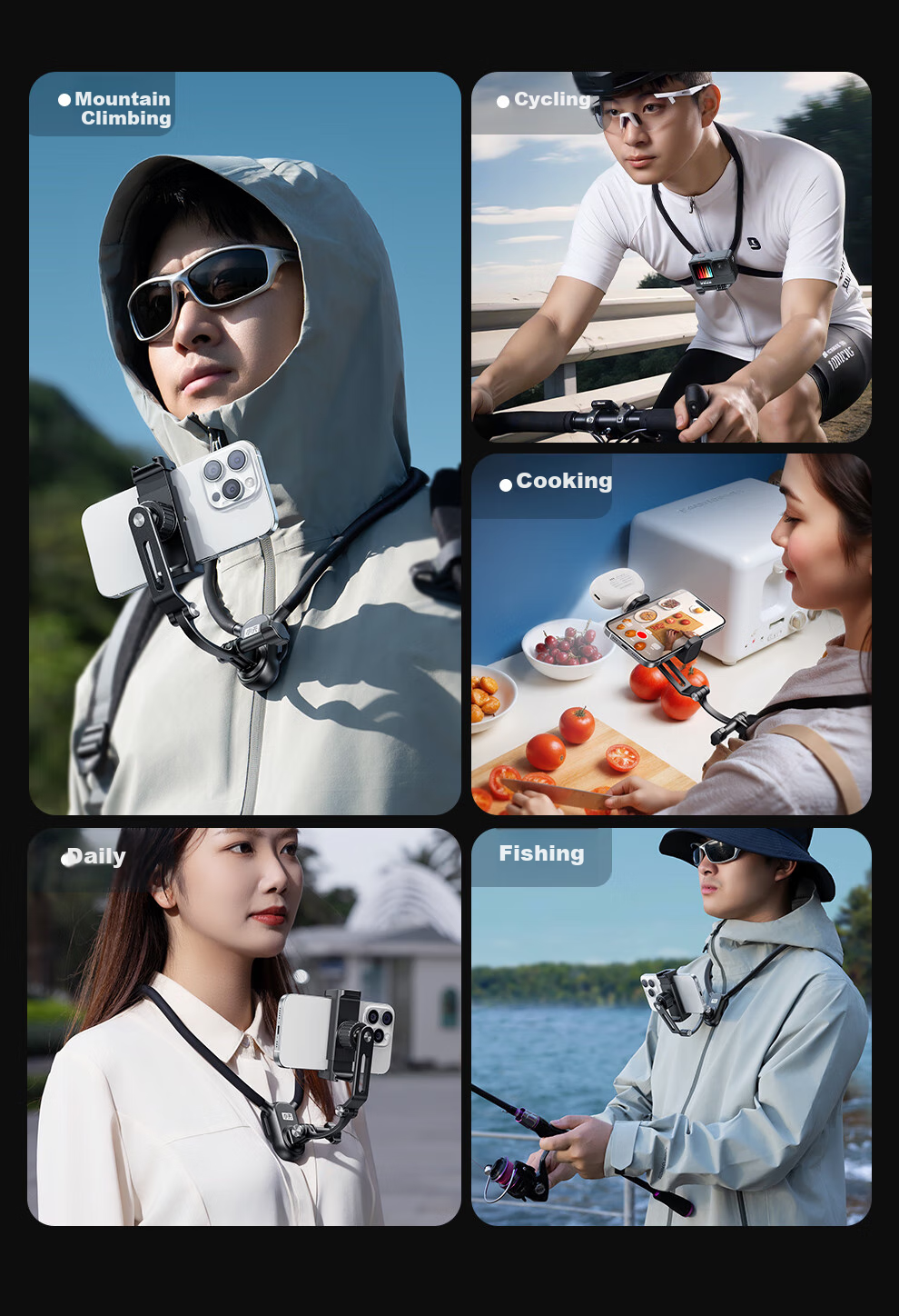 Xiaotian Neck Strap Phone Holder, First-Person Perspective Shooting Device, Chest-Mounted Wearable Anti-Shake Live Streaming Device, Outdoor Fishing Cycling Gadget, Compatible with Android And Apple 17