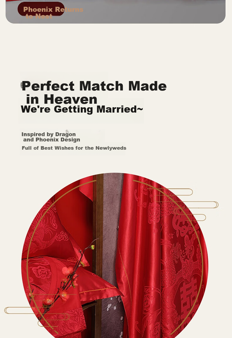 Shuixingjiafang Wedding Bedding Set of Four Pieces, Dragon And Phoenix Jacquard Pattern, Red Color, Wedding Bed Sheet And Duvet Cover, New Marriage Gift for Wedding Room, Suitable for 1.8m Bed 2