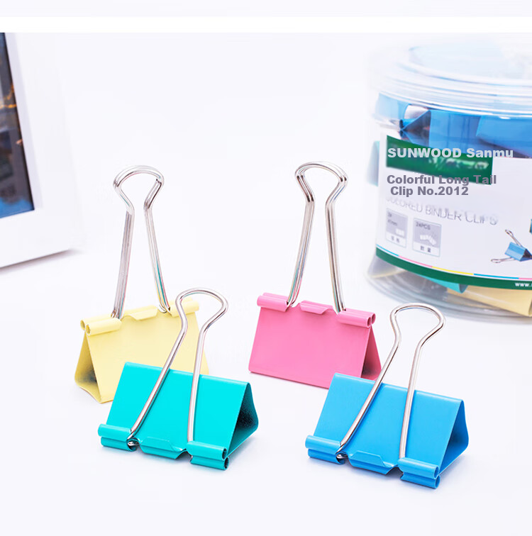 SUNWOOD 25mm Colorful Binder Clips/metal Paper Clips/bill Clips/long Tail Clips, Office Supplies, 48 Pieces/tube, 2014 8
