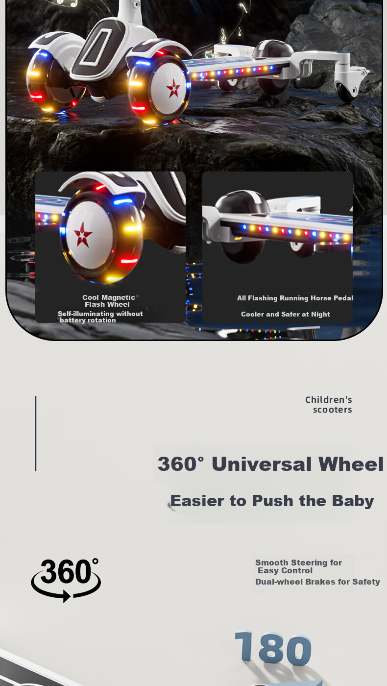 Strolex Six-In Children's Scooter for Ages 1-6, Foldable Ride-On Scooter with Music And Lights 14