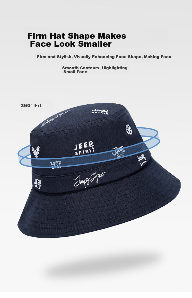 JEEP Men's Bucket Hat Fashion Casual Outdoor Sun Hat for Men and Women Four Seasons Couple Sunshade Fishing Hat A0282 Dark Blue 2