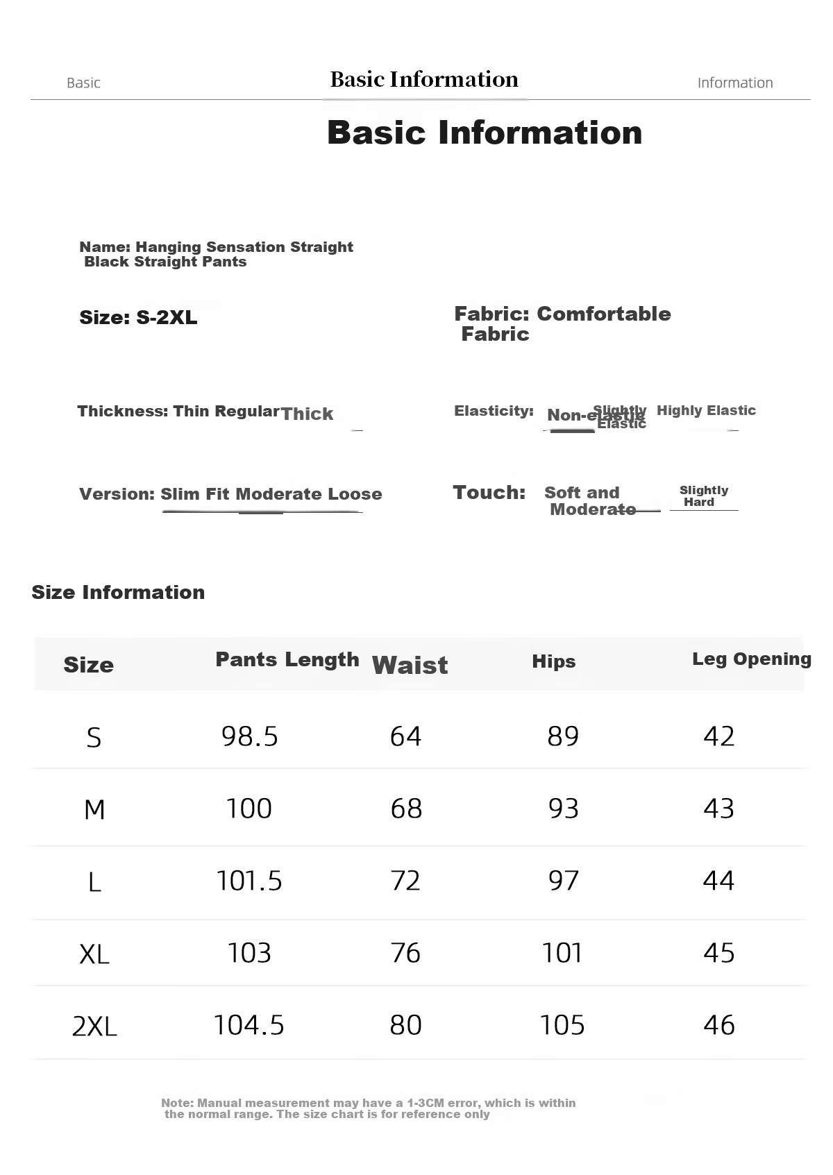 Chushen Women's High-Waisted Wide-Leg Pants with Draping Effect, Slimming Black Casual Trousers S137K5866 Size L 6