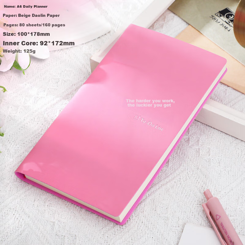 Zuolanzhe Daily Planner A6 Schedule Book Daily Task List Portable Self-Discipline Check-In Notebook High-Quality Notebook Time Management Efficiency Manual Journal Customized Pink