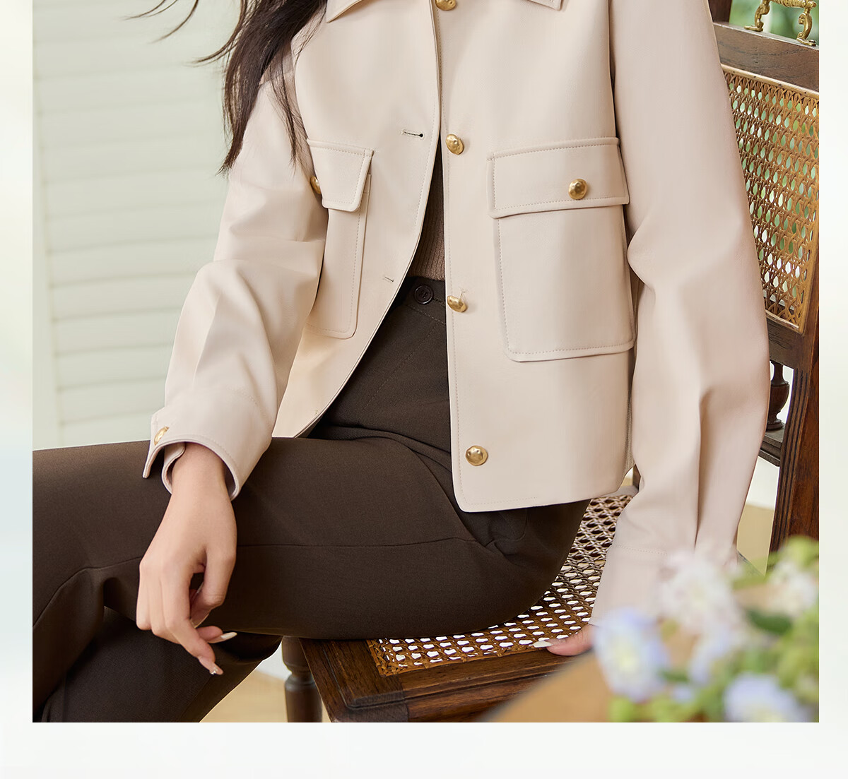 Taxiang Vintage PU Leather Jacket for Women, Petite Size Motorcycle Jacket, High-End Casual Outerwear T51D026 1