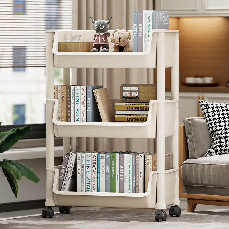 Zhuobo Mobile Storage Rack, Snack Shelf, Living Room Organizer, Bookshelf SJ16 Open-Top Style, 3-Tier Large Size
