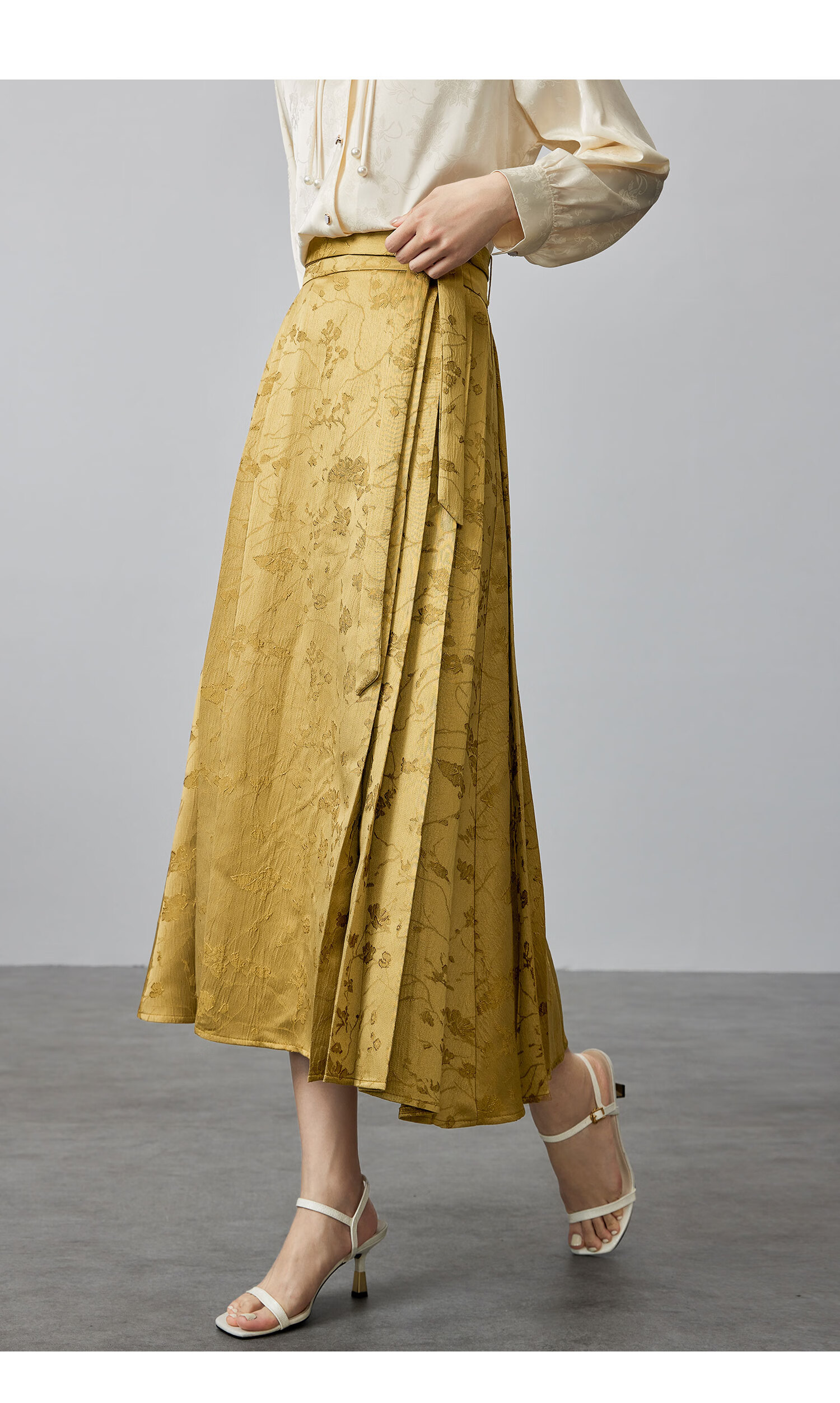 Fan Qin New Chinese Style Jacquard Horse-Face Skirt Spring Loose Half Skirt for Women, Slimming Effect 441Q72650 Antique Bronze Gold 8