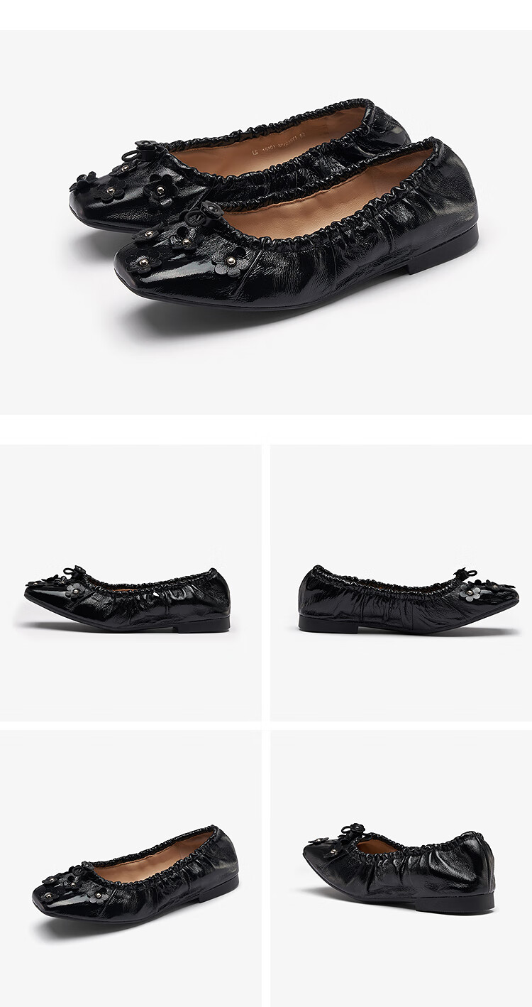 Le Saunda [Huahua Gongzhu] Fashion Lightweight Comfortable Patent Leather Flats Women's Shoes 15901, Tile Black, BKP, 37 6
