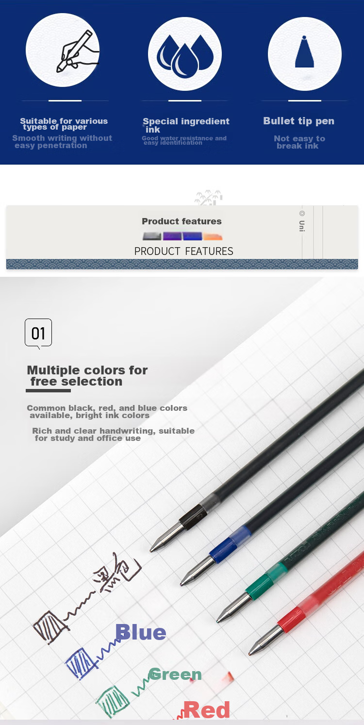 Uni Mitsubishi Jetstream Series SXR-80 Multifunctional Medium Oil Pen Refill, Ballpoint Pen Refill 0.7mm, Black, Pack of 10 2