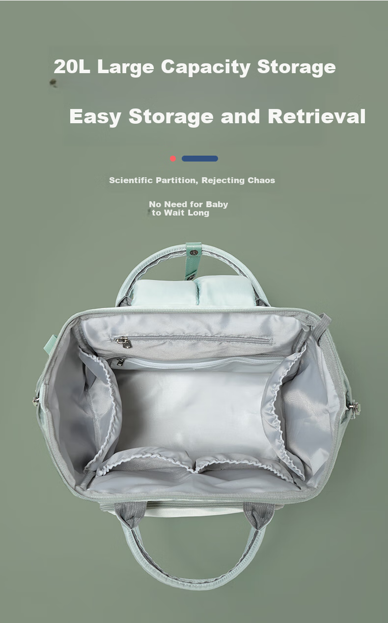 Baby Friend Mommy Bag, Large Capacity Backpack with Waterproof Dry And Wet Separation, Baby Backpack, Fresh Gree 4