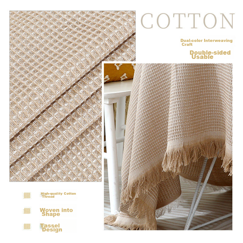 AVIVI Tablecloth, Fabric Dining Table Cover, Rectangular Coffee Table Cloth, Cotton And Linen Desk Cover, Table Cover, 90*150 Cm, Khaki Waffle Patter