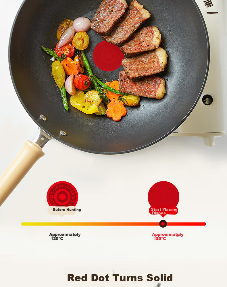 SUPOR Wok with Red Heat-Resistant Non-Stick Coating, Lightweight And Wear-Resistant, Low-Smoke Cooking Pan for Induction Cookers, Gift Box Packaging, QL1 8