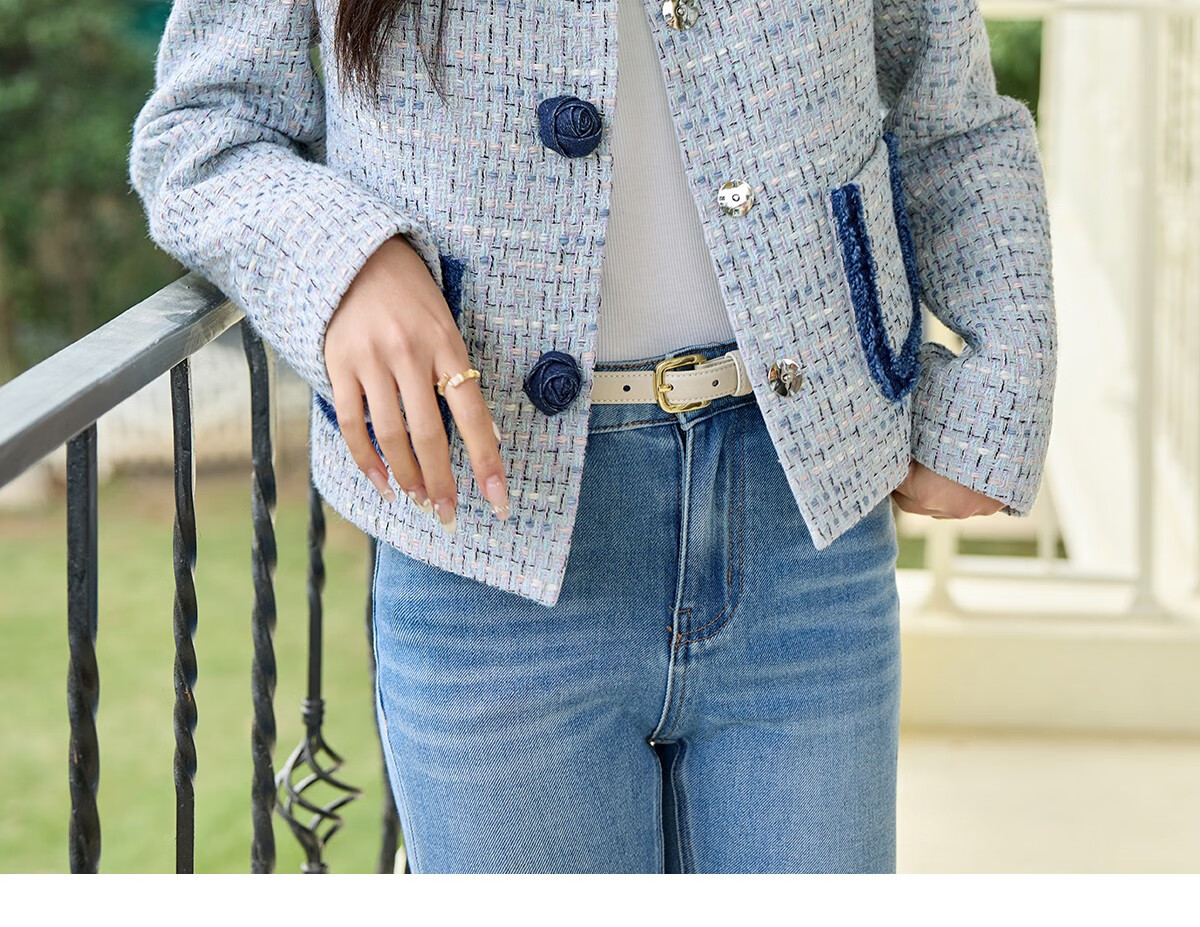 She Enjoy Small Fragrance Style Women's Short Coat Petite Versatile Spring Autumn Colorblock Cardigan Outerwear T51D041 7