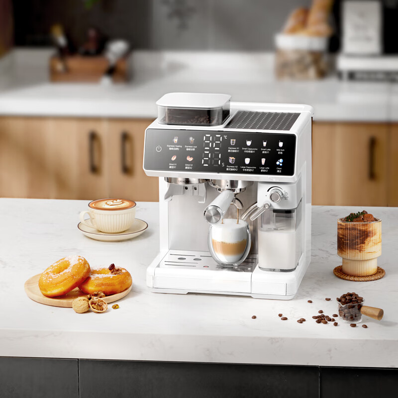 AEOMJK艾摩客【国家补贴】双泵双锅炉咖啡机 研磨一体一键出奶咖半全自动 意式家用一键花式打奶泡CM5710