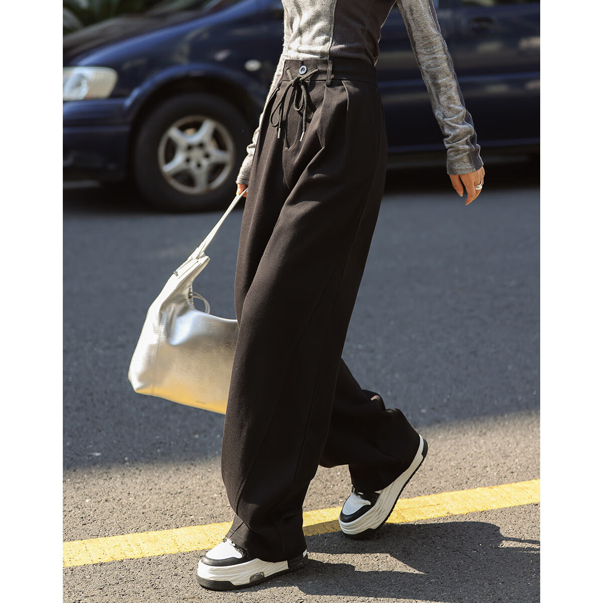 Dme [Straight-Leg Casual Pants] Spring 2023 Korean Style Loose-Fitting Slimming Casual Trousers for Wome
