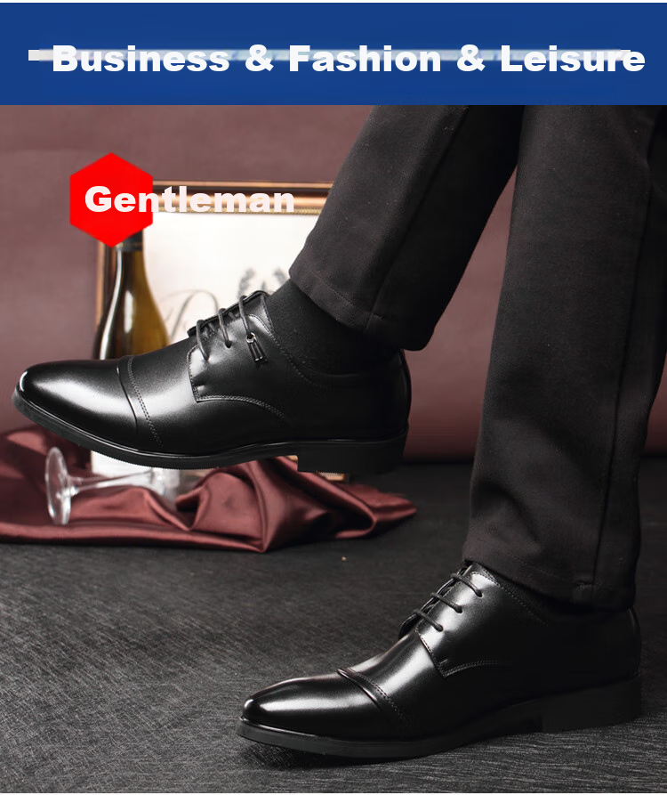 Poitulas Men's Leather Shoes, Business Casual Shoes with Three-Point Lace-Up, Formal Dress Shoes, Wedding Shoes for Men, 6806 Black, Size 38 2