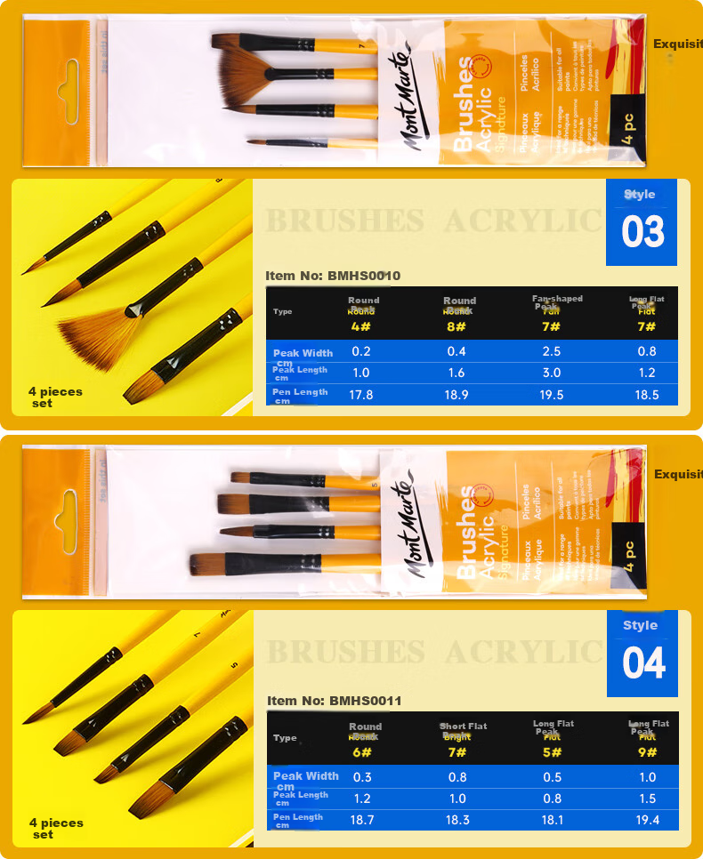 [Lowest Price Online] Mont Marte Acrylic And Gouache Paint Set, Children's Watercolor Painting Brushes, Art Coloring Pens, Flat Tip Brush Pen Set for Students, 4-Piece Watercolor Brushes BMHS0009 Art Sketching 8