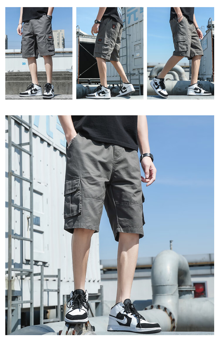 TUCANO Men's Summer Cotton Comfortable Multi-Pocket Cargo Shorts Skin-Friendly Sports Five-Point Pants Black 2XL 14