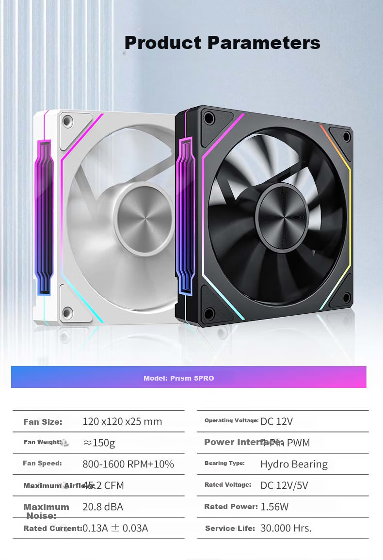 PowerTrain Prism 5 PRO Case Fan, 12CM White Reverse Blade, ARGB Light Sync, Desktop Computer Cooling Fan, PWM Intelligent Speed Adjustment, Infinite Mirror Light Effects 9