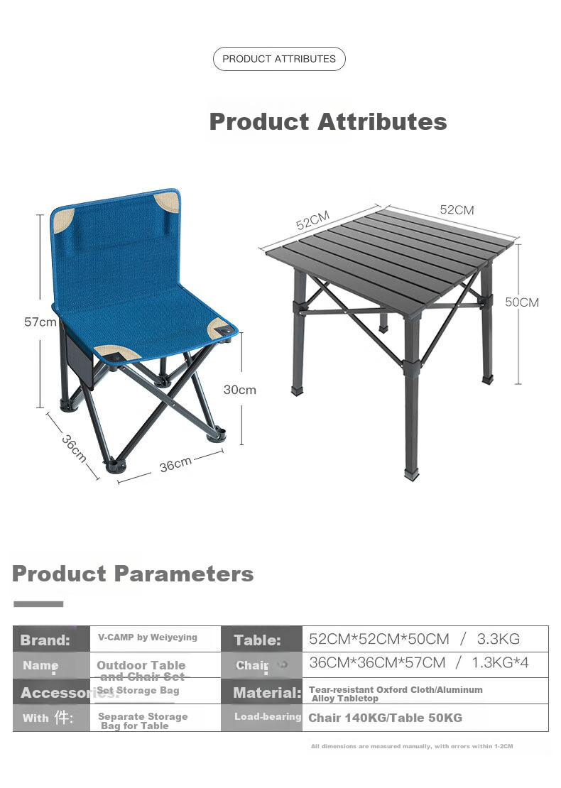 V-CAMP Outdoor Table And Chair Set, Foldable Aluminum Table for Barbecue, Picnic Table And Chairs, Balcony Stools, Portable Camping Table And Chairs, 4 Chairs 1 Table 11