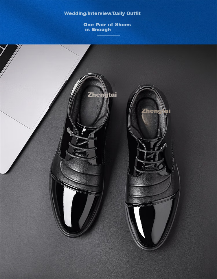 Zhengtai British Men's Leather Shoes, Low-Top Business Formal Dress Shoes, Lace-Up Glossy Leather Shoes for Men, Versatile Autumn JZ0025 Black Size 38 3