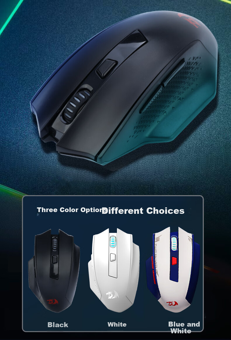 REDRAGON G62 Medium to Large Hand Size Bluetooth 2.4G Wired Tri-Mode Gaming Mouse Ergonomic Lightweight Gaming Mouse Basic Model - Black 10