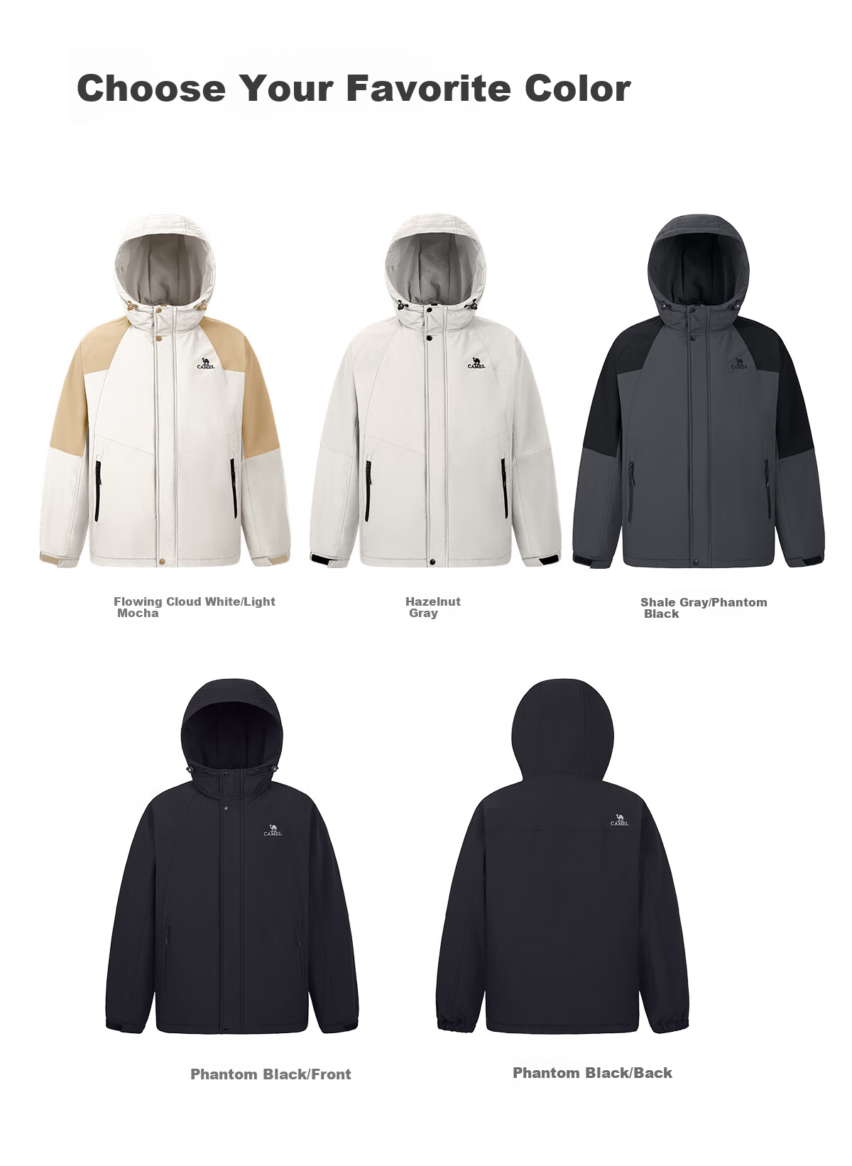 CAMEL Men's Cotton Jacket, Winter Urban Light Outdoor Fleece-Lined Waterproof Coat, Couple's Outerwear M13CA6V128C 28