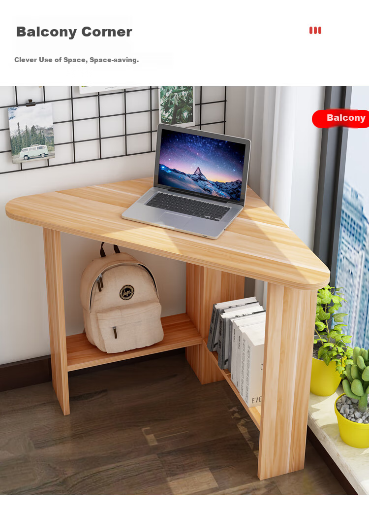 KULIN Computer Desk, Corner Desk with Storage Shelf, Triangular Desk for Small Spaces, Walnut Color 13