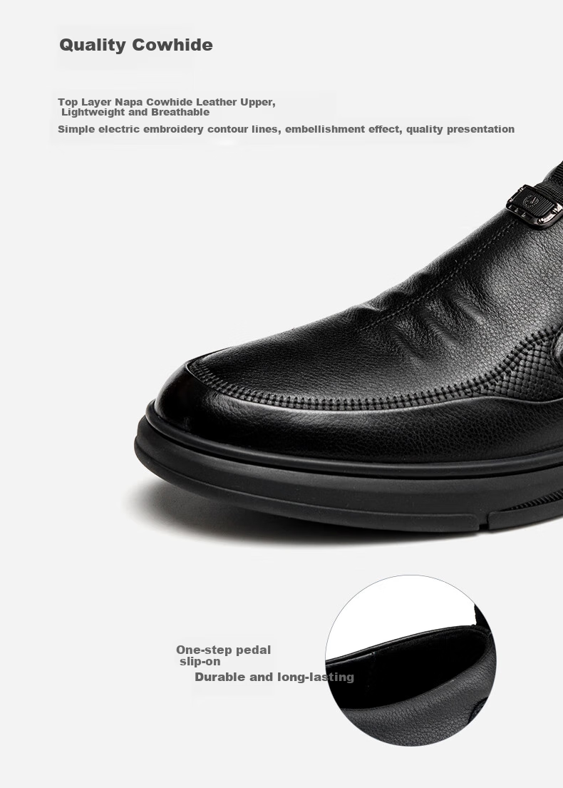 Aokang Business Casual Shoes for Men, Cowhide Leather Soft-Soled Slip-On Comfortable Loafers, Black, Size 40 2