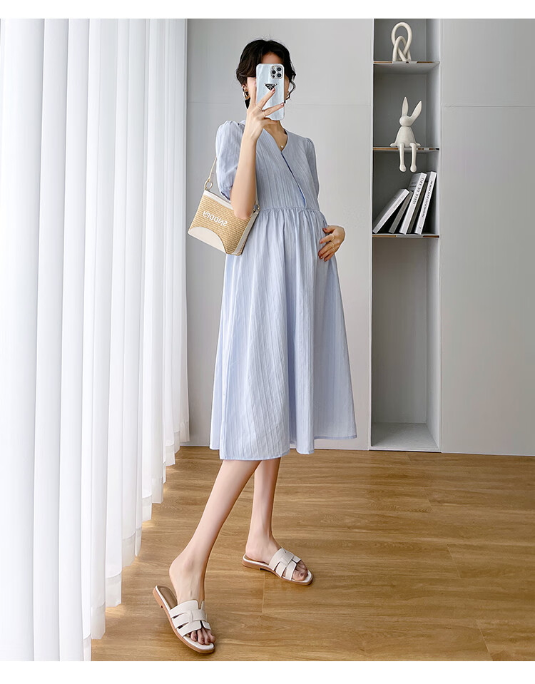JOYNCLEON Maternity Summer Loose Dress Long Dress Petite Maternity Thin Nursing Blue XXL Jly156270 7