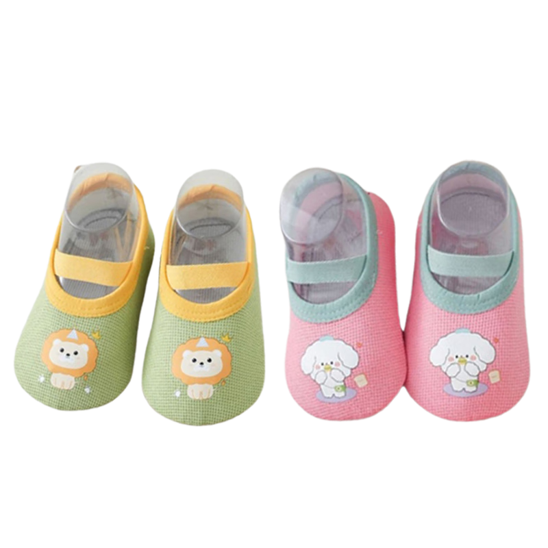 Babyprints Infant Floor Socks, 2 Pairs, for Boys And Girls, Toddler Walking Socks, Insulating Early Education Sock Covers, Pink And Green, Size S