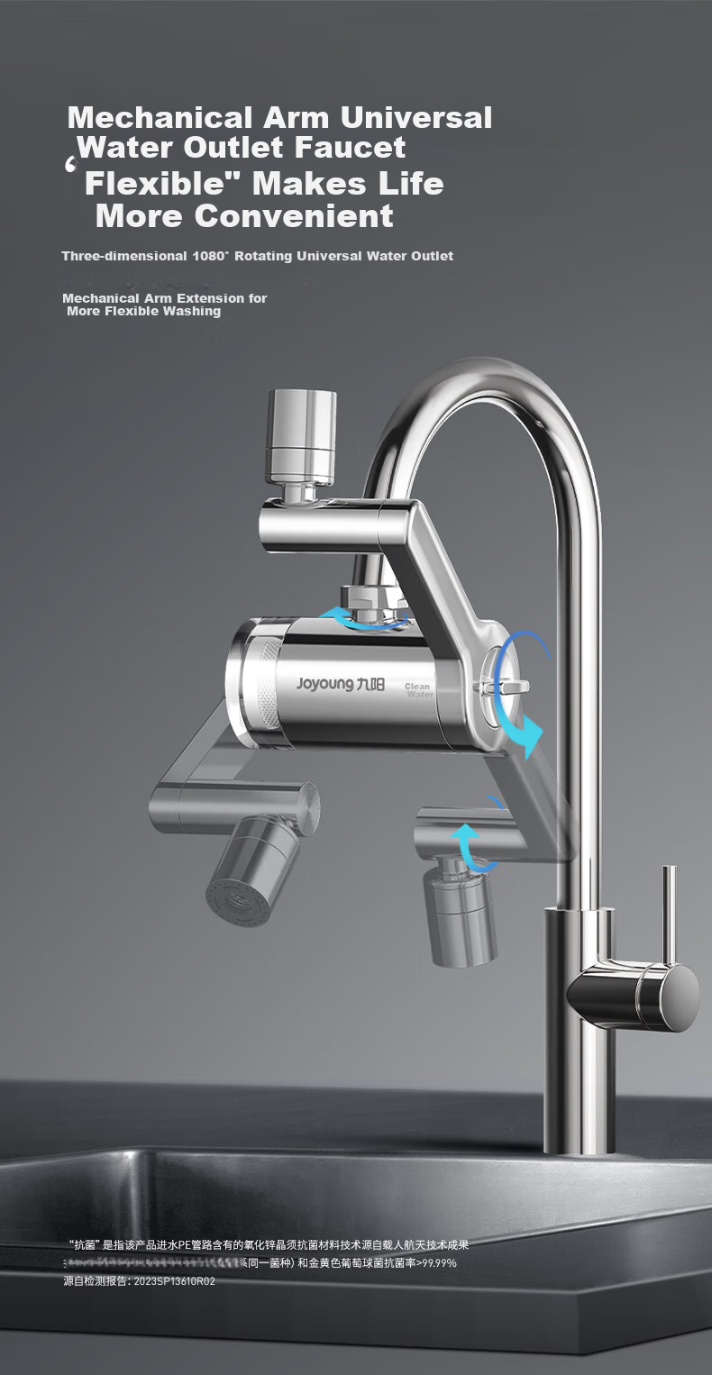 Joyoung Faucet Water Purifier, Stainless Steel Mechanical Arm, Multi-Directional Outlet, High Flow Rate, One Machine with Four Cores, JYW-RT60 5