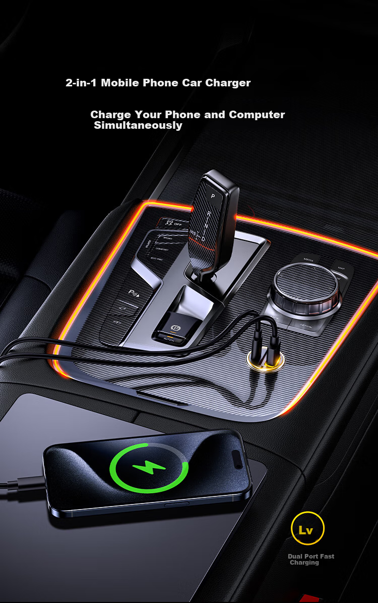 Aohi Car Charger, 45W Cigarette Lighter Adapter, Apple Fast Charging Head, Car Power Converter 6